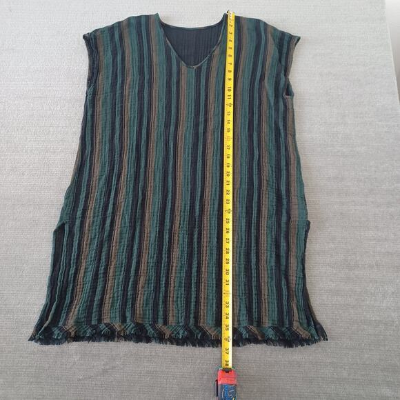 Eileen Fisher Dress Women M Green Striped Gauzy Casual Minimalist V Neck Coastal - Picture 7 of 9